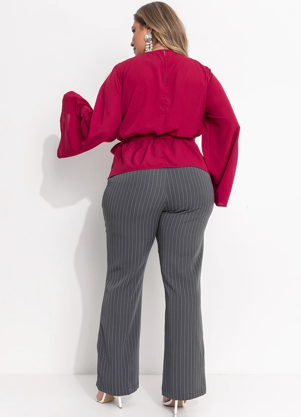 Quintess - Blusa Magenta em Crepe com Manga Flare e Faixa para Amarração 4