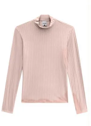 Malwee - Blusa Malha Canelada Gola Alta Rosa - MALWEE