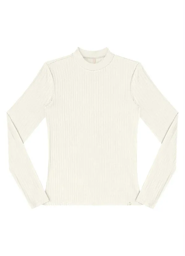 Lunender - Blusa Malha Canelado Tracy Branco Off White