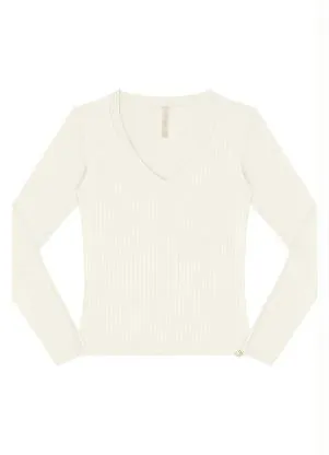 Lunender - Blusa Malha Canelado Tracy Branco Off White - LUNENDER