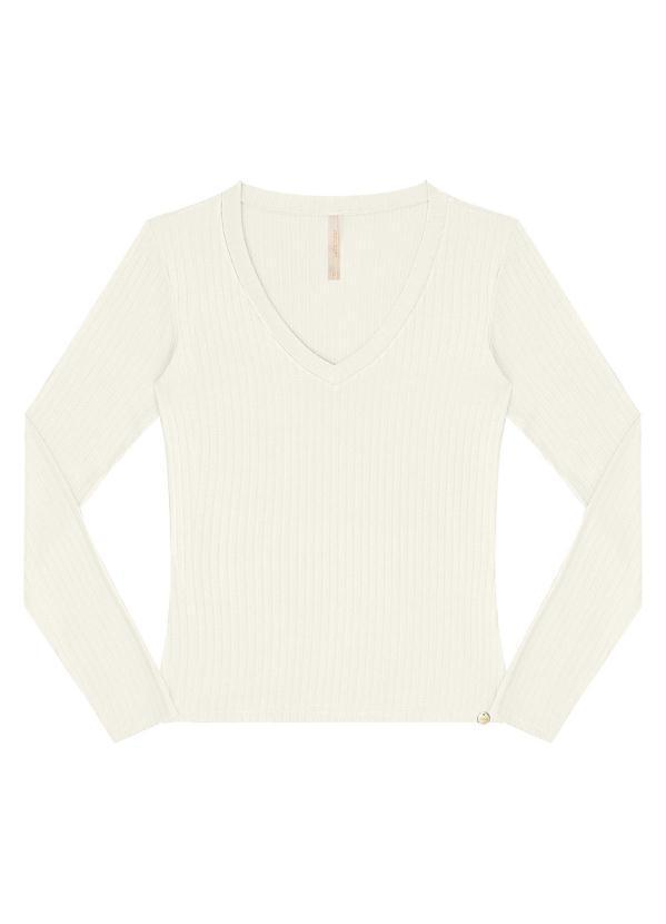 Lunender - Blusa Malha Canelado Tracy Branco Off White