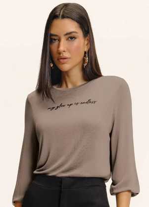 Endless - Blusa Manga 3/4 Bufante Visco Marrom - ENDLESS