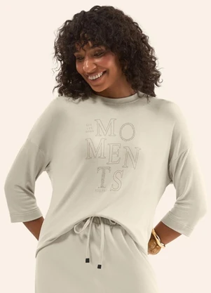 Rovitex - Blusa Manga 3/4 em Visco Tricot Bege - ROVITEX