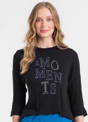 Rovitex - Blusa Manga 3/4 em Visco Tricot Preto - ROVITEX