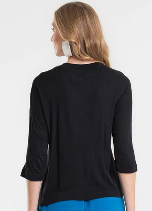 Rovitex - Blusa Manga 3/4 em Visco Tricot Preto - ROVITEX