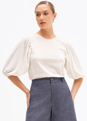 Principessa - Blusa Manga 7/8 em Malha com Linho Natural Yone - PRINCIPESSA