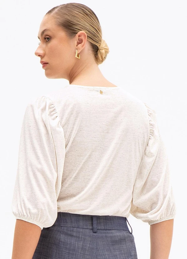 Principessa - Blusa Manga 7/8 em Malha com Linho Natural Yone 2