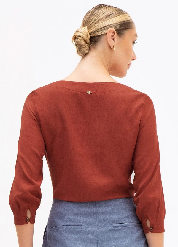 Principessa - Blusa Manga 7/8 em Viscose Terracota Fabrine 2