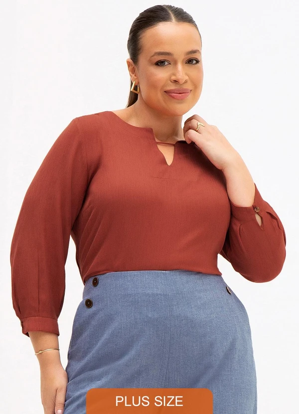Principessa - Blusa Manga 7/8 em Viscose Terracota Fabrine 6