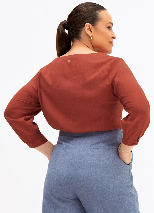 Principessa - Blusa Manga 7/8 em Viscose Terracota Fabrine 7