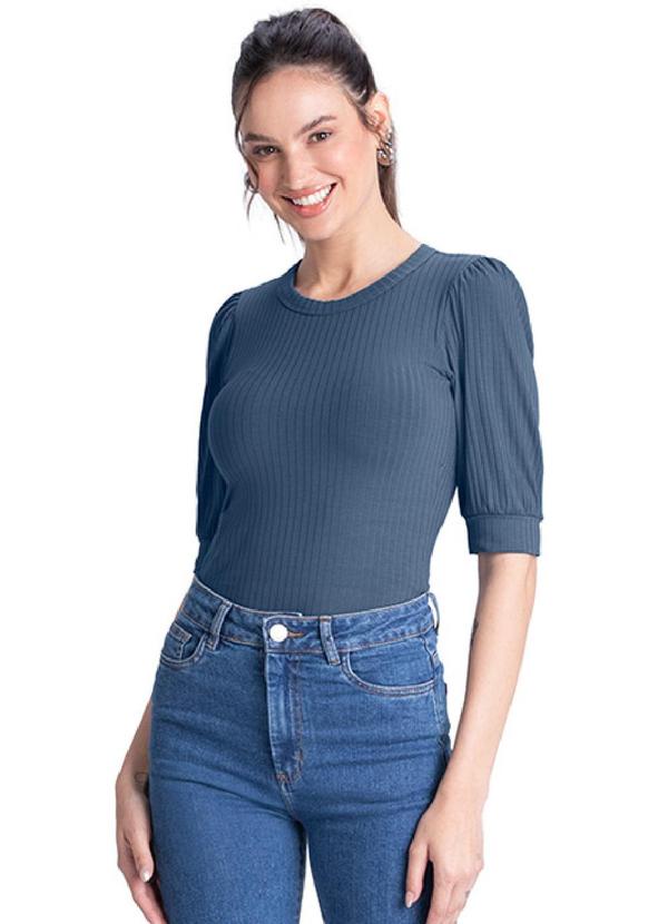 Rezzato - Blusa Manga Bufante Canelada Feminino Azul