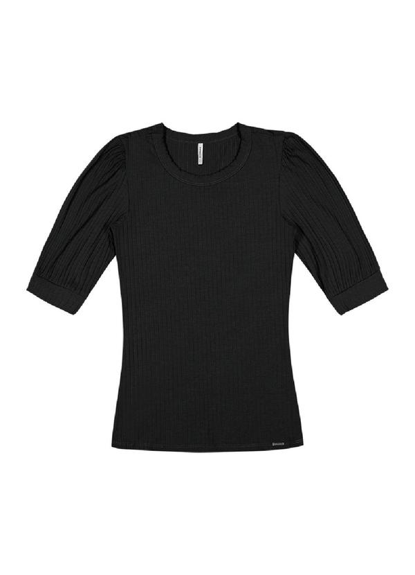 Rezzato - Blusa Manga Bufante Canelada Feminino Preto