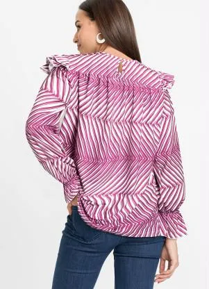bonprix - Blusa Manga Bufante Listras Roxas - BONPRIX