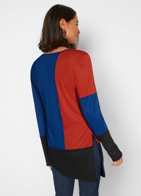 Outlet - Blusa Manga Longa Azul Marinho/Caramelo 2