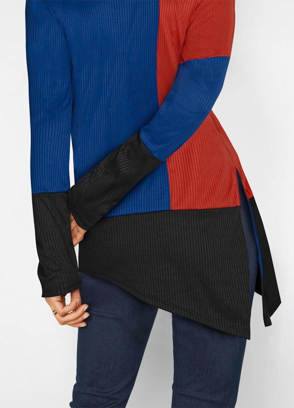 Outlet - Blusa Manga Longa Azul Marinho/Caramelo 3