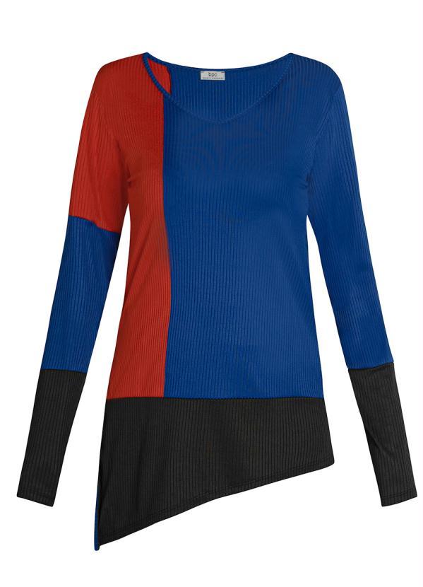 Outlet - Blusa Manga Longa Azul Marinho/Caramelo 5