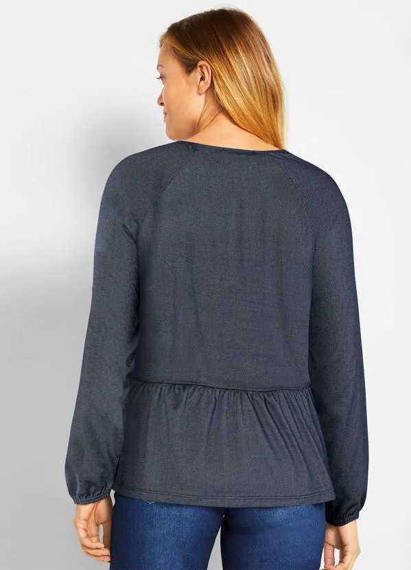 Queima Estoque - Blusa Manga Longa Azul Marinho 2