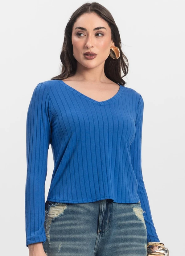 Infinita Cor - Blusa Manga Longa Azul