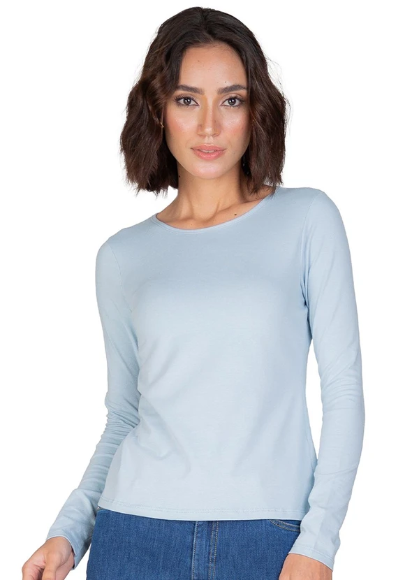 Rovitex - Blusa Manga Longa Básica Azul