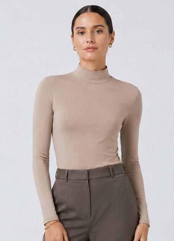 Select - Blusa Manga Longa Básica Bege