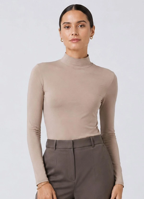 Select - Blusa Manga Longa Básica Bege