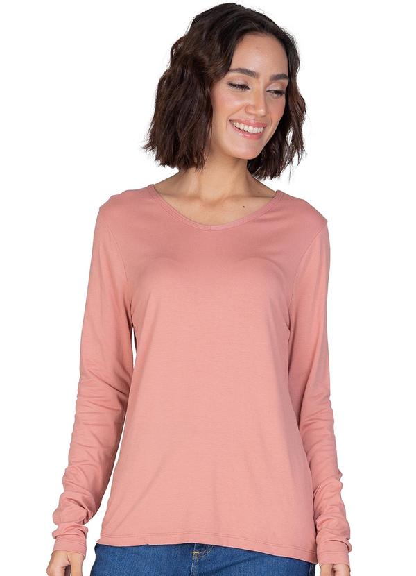 Rovitex - Blusa Manga Longa Básica  Rosa