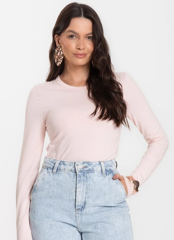 Select - Blusa Manga Longa Básica Rosa