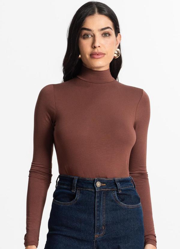 Select - Blusa Manga Longa Básica Marrom
