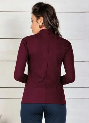 Moda Pop - Blusa Manga Longa Bordô com Botões Decorativos - MODA POP