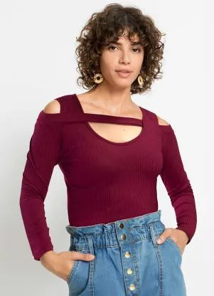 bonprix - Blusa Manga Longa Bordô - BONPRIX