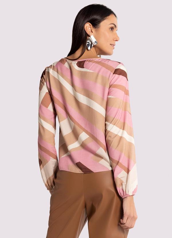 Lunender - Blusa Manga Longa Bufante em Viscose Estampada Rosa 2