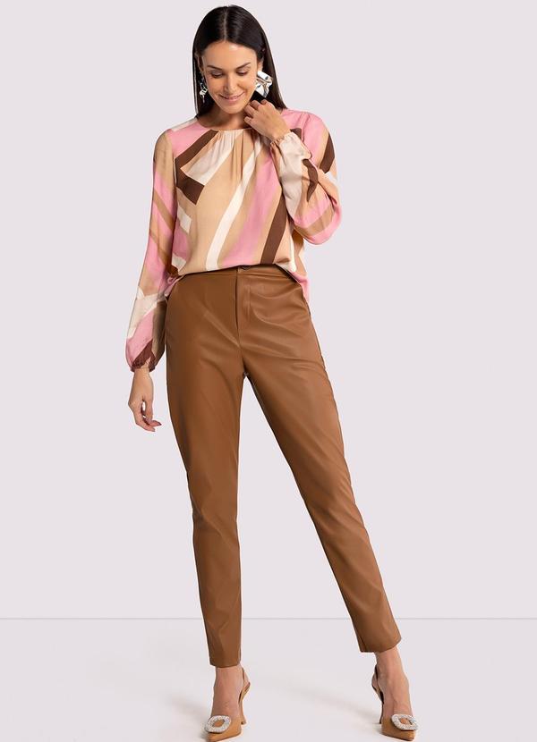 Lunender - Blusa Manga Longa Bufante em Viscose Estampada Rosa 3