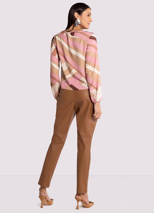 Lunender - Blusa Manga Longa Bufante em Viscose Estampada Rosa 4