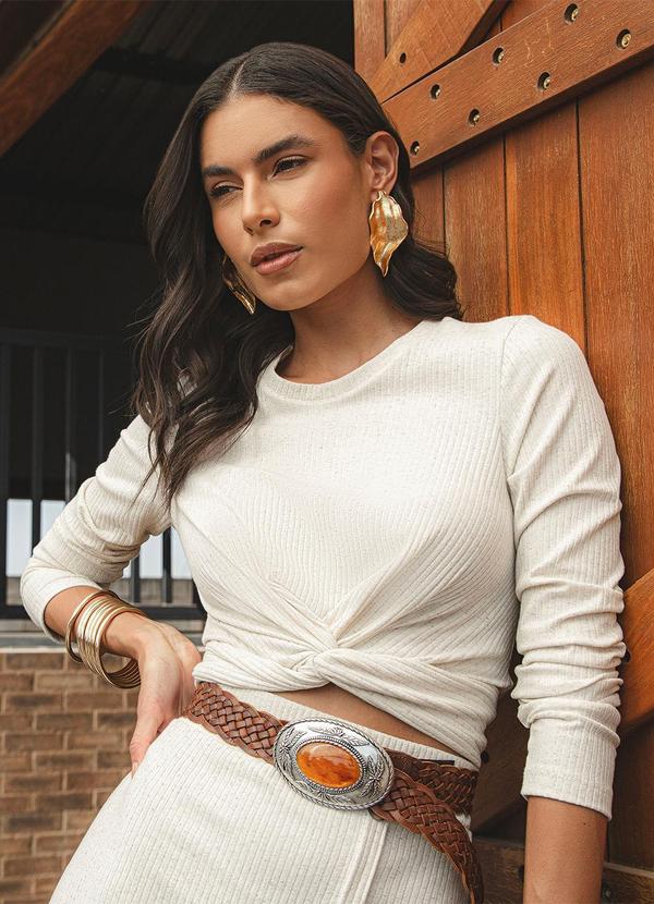 Use Modo - Blusa Manga Longa Busto Torcido Bege