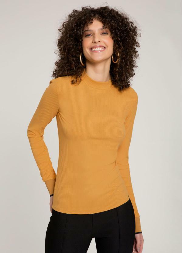 Lunender - Blusa Manga Longa Canelada Amarelo