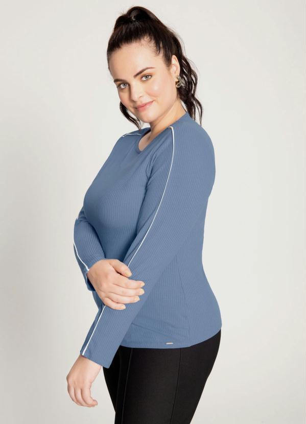 Lunender Mais Mulher - Blusa Manga Longa Canelada Azul