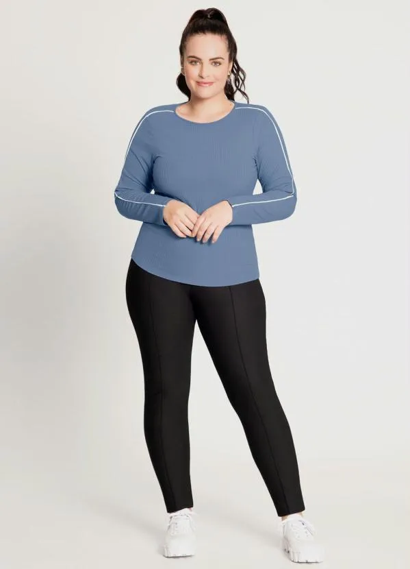 Lunender Mais Mulher - Blusa Manga Longa Canelada Azul 3