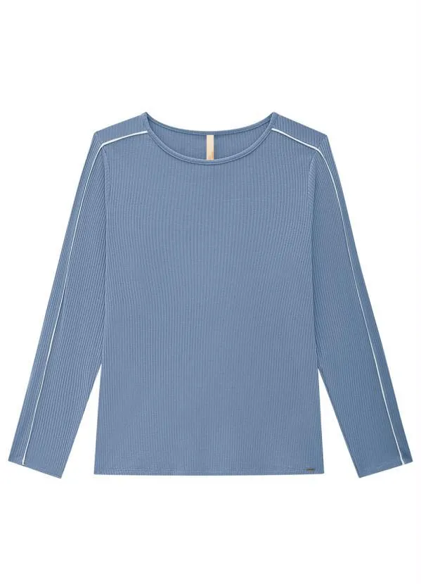 Lunender Mais Mulher - Blusa Manga Longa Canelada Azul 5
