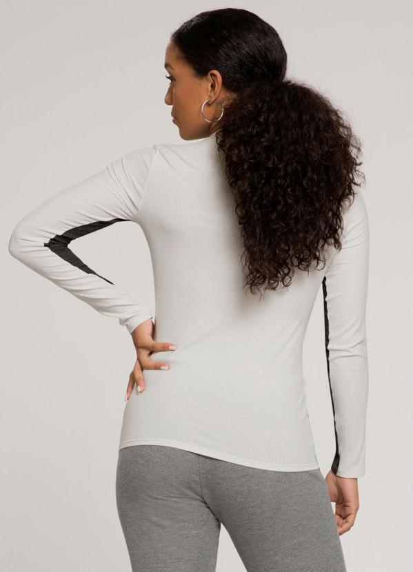 Lunender - Blusa Manga Longa Canelada Bicolor Branco 2