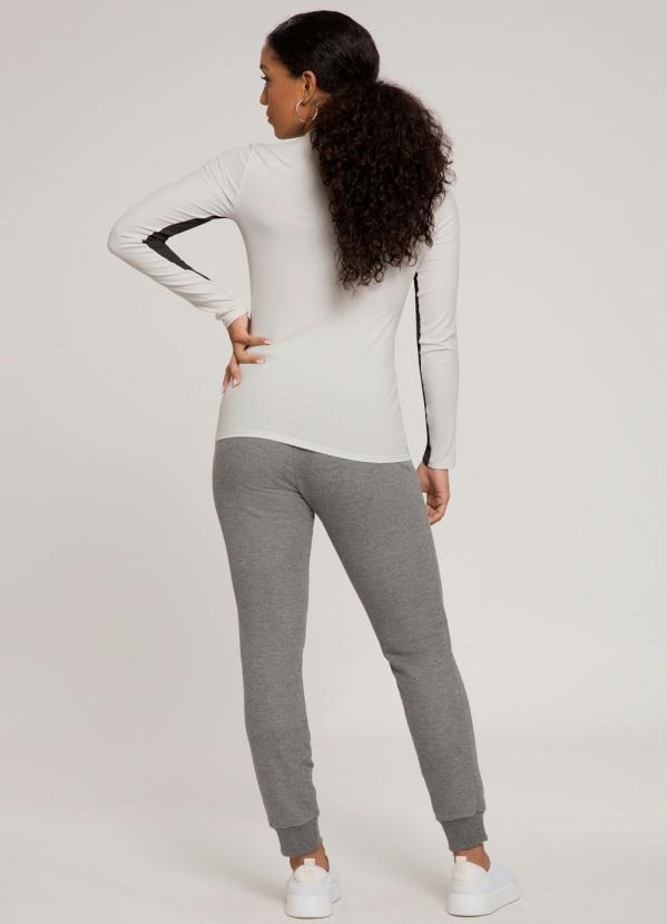 Lunender - Blusa Manga Longa Canelada Bicolor Branco 4