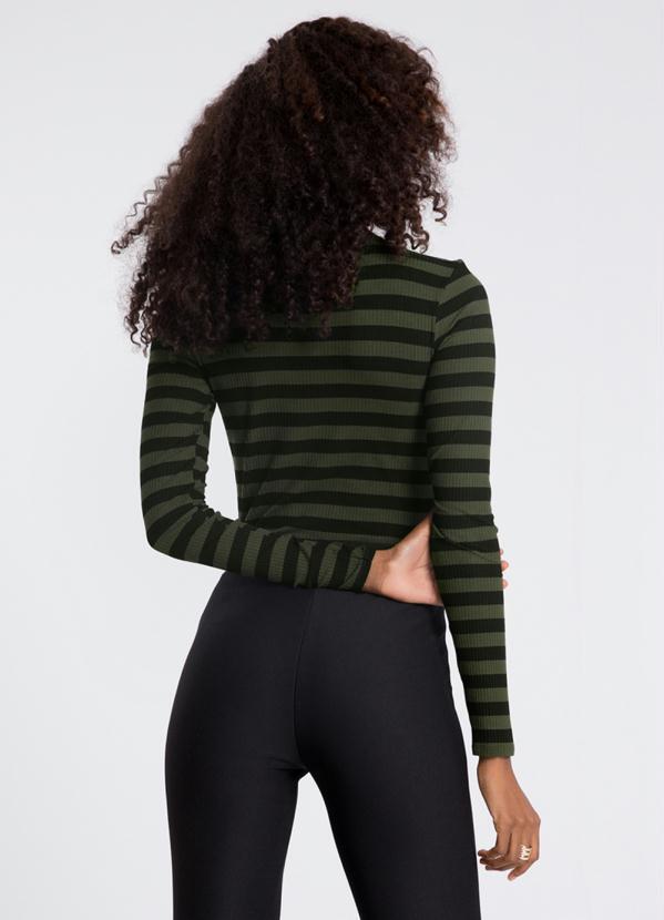 Lunender - Blusa Manga Longa Canelada com Gola Alta Verde 2