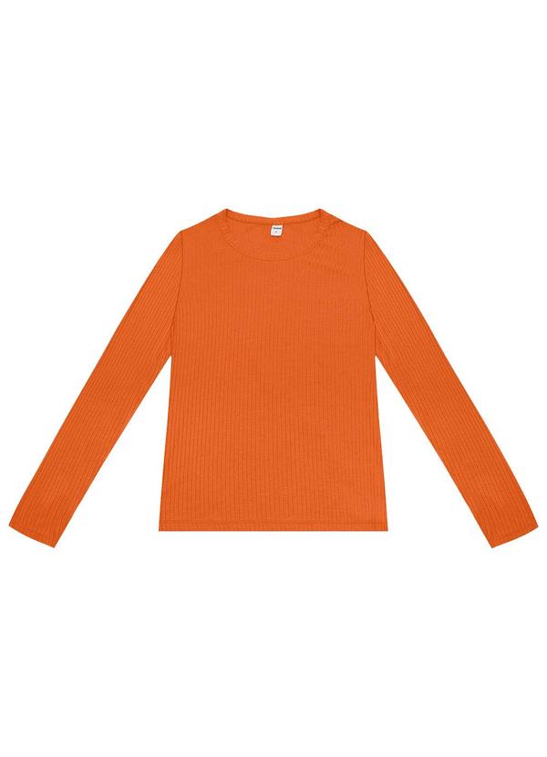 Rovitex - Blusa Manga Longa Canelada Laranja