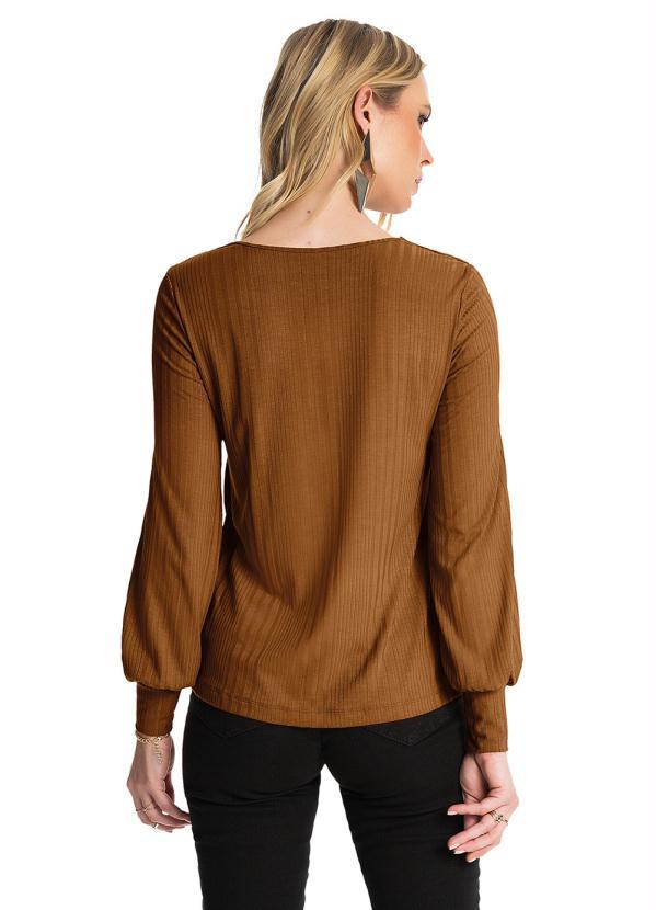 Rovitex - Blusa Manga Longa Canelada Marrom 2