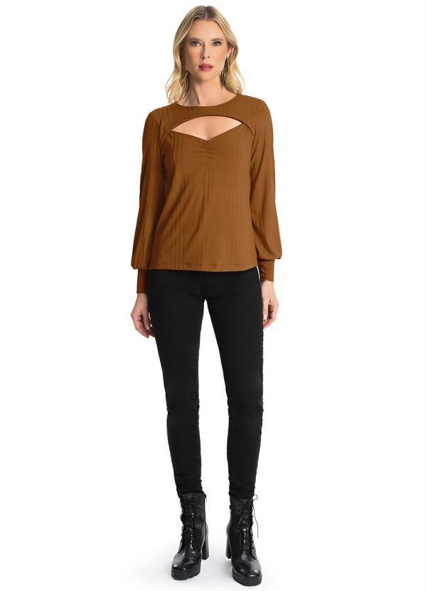 Rovitex - Blusa Manga Longa Canelada Marrom 4