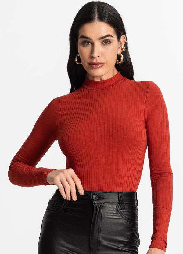 Select - Blusa Manga Longa Canelada Laranja