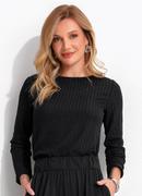 Blusa Manga Longa Canelada Texturizada com Decote Redondo