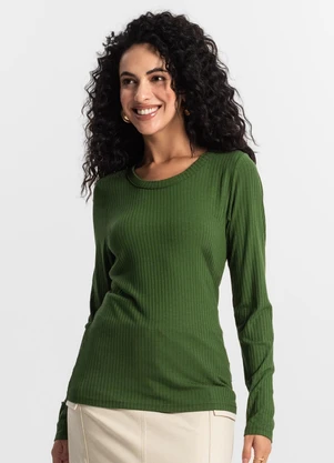 Rovitex - Blusa Manga Longa Canelada Verde - ROVITEX