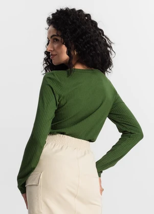 Rovitex - Blusa Manga Longa Canelada Verde - ROVITEX