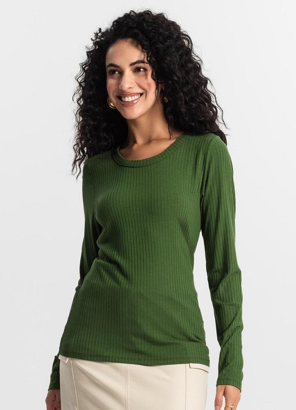 Rovitex - Blusa Manga Longa Canelada Verde