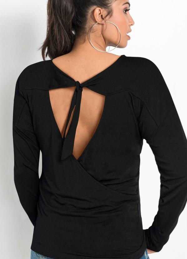 Outlet - Blusa Manga Longa com Amarração Preta 5